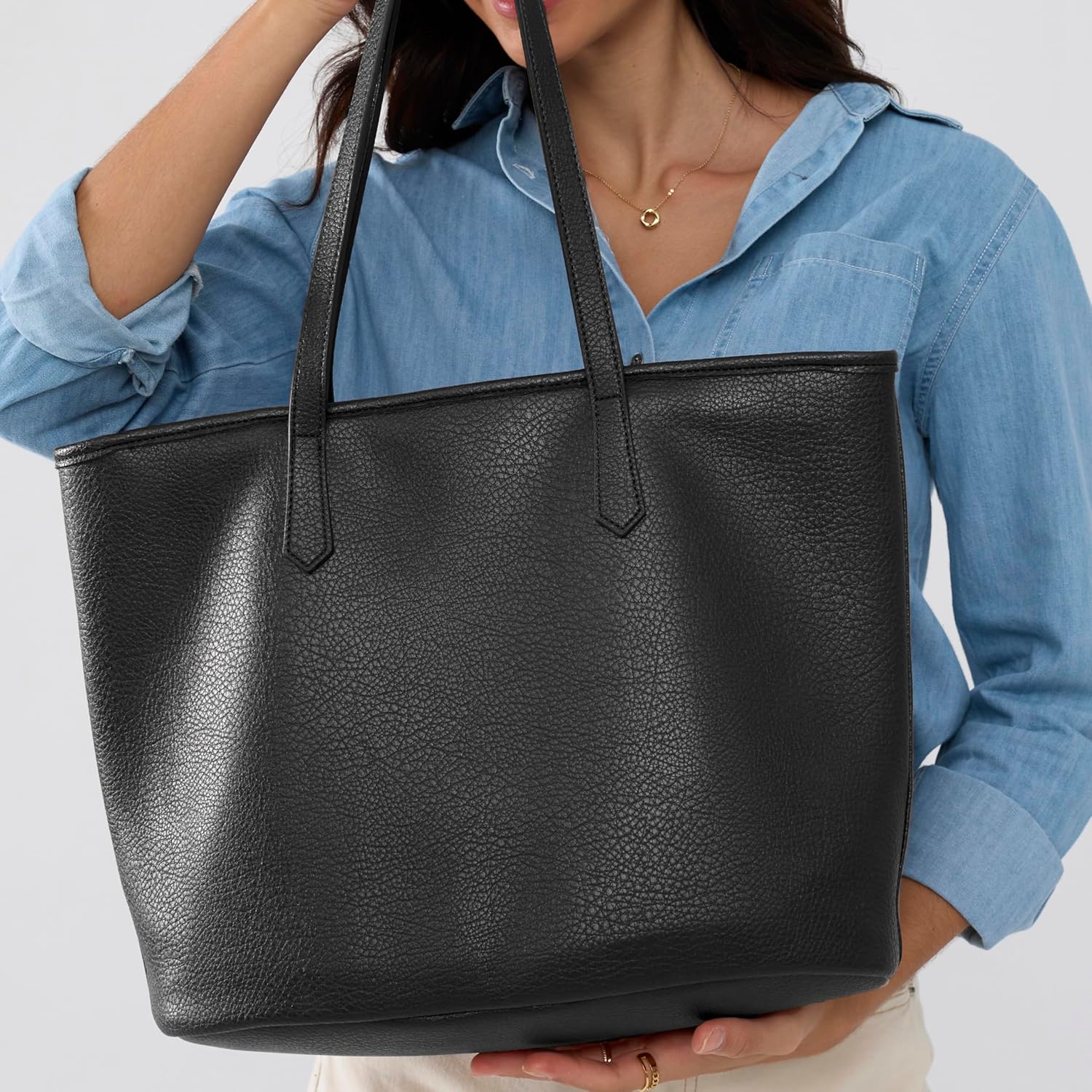 Zipper Tote Bag for Women Soft Vegan Leather Handbag for Work