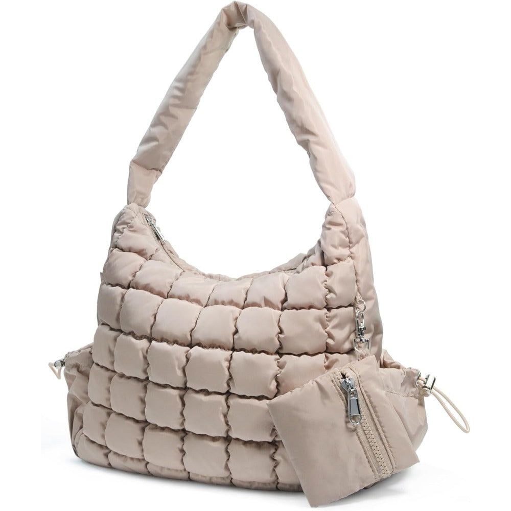 Puffer Quilted Shoulder Bag for Women Hobo Handbag Lightweight Purse - Hoxis Bags