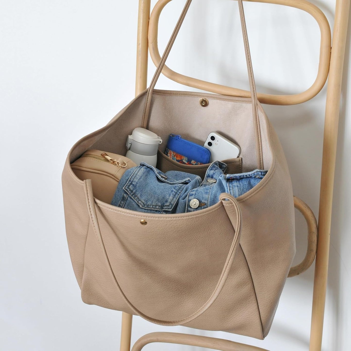 Oversized Vegan Leather Tote Women's Travel Bag - Nude - Hoxis Bags