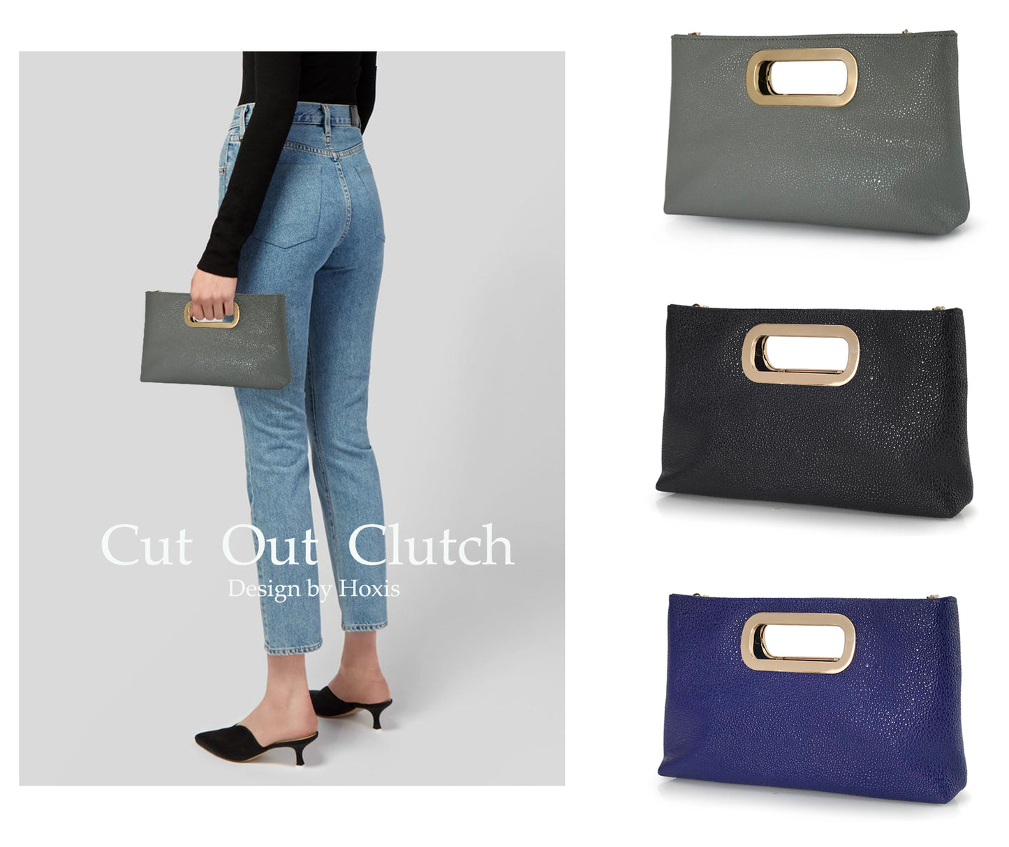 Cut Out Metal Handle Handbag - Hoxis Bags