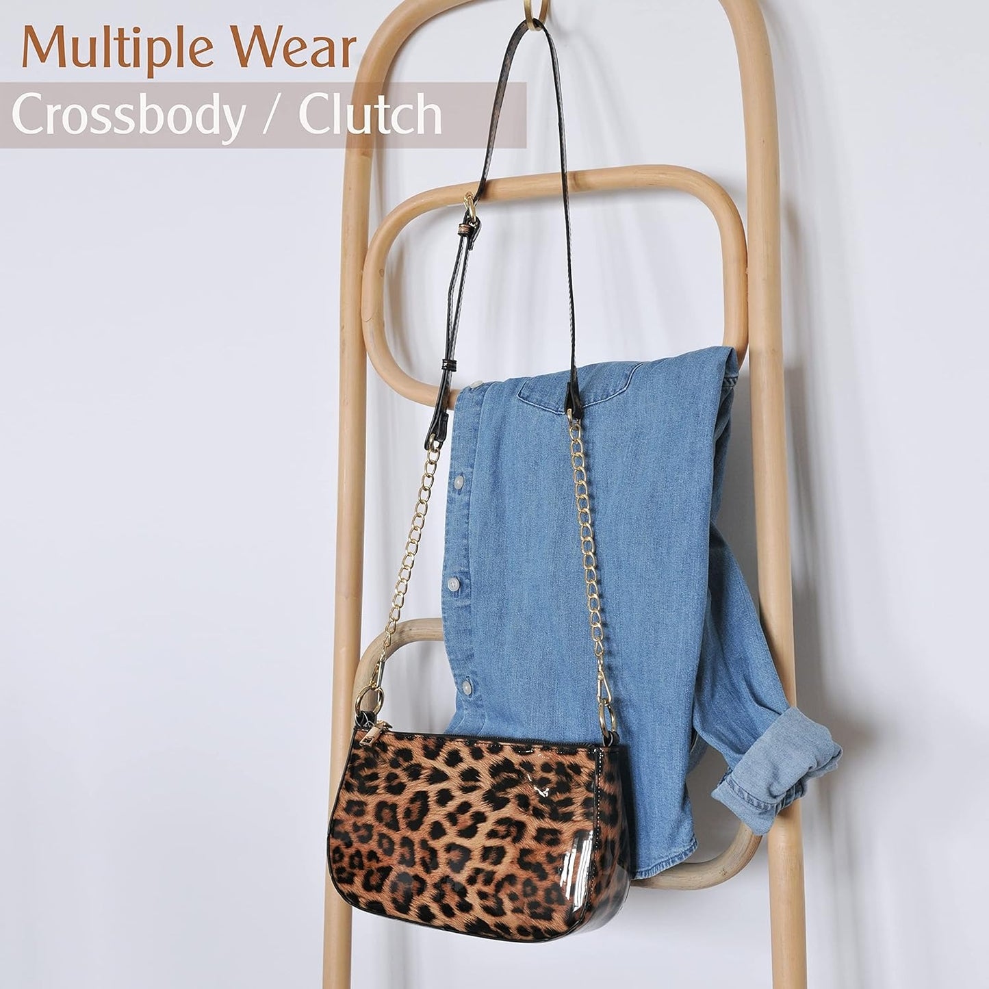 Leopard 90s Women Shoulder Bag Glossy Patent Leather Crossbody Bag - Hoxis Bags