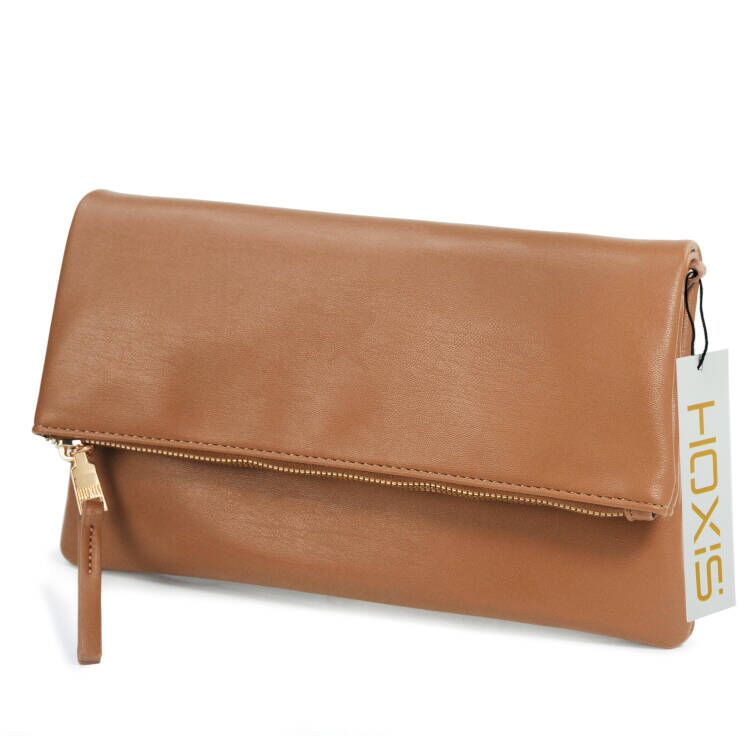 Women's Zipper Foldover Clutch Vegan Leather Envelope Cross body Bag with Chain Strap - Hoxis Bags