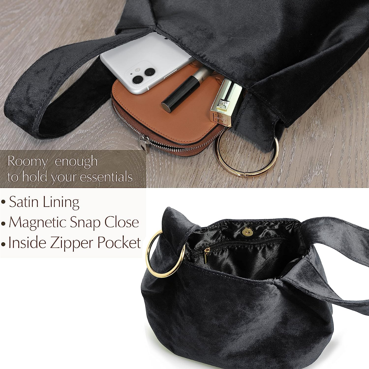 Women Clutch Velvet Top Handle Bag Wristlet Small Tote Purse - Hoxis Bags