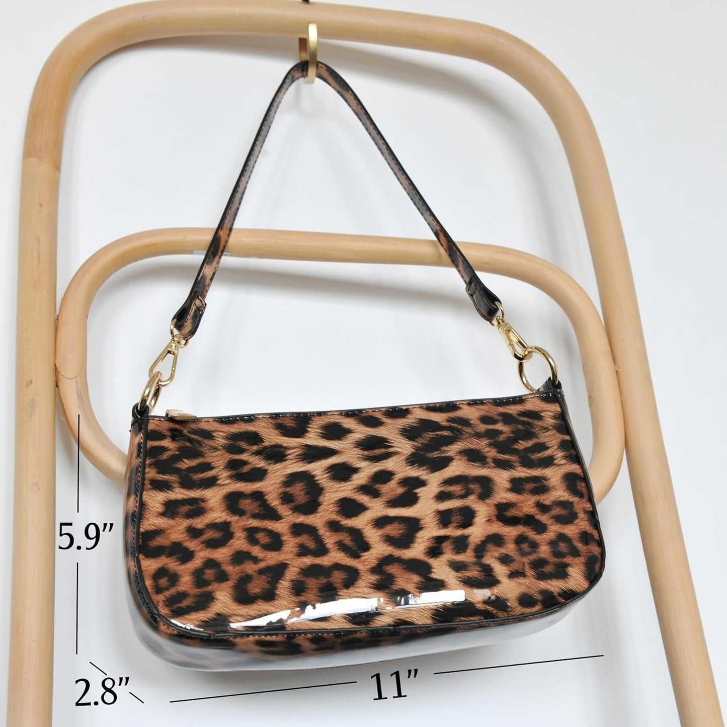 Leopard 90s Women Shoulder Bag Glossy Patent Leather Crossbody Bag - Hoxis Bags