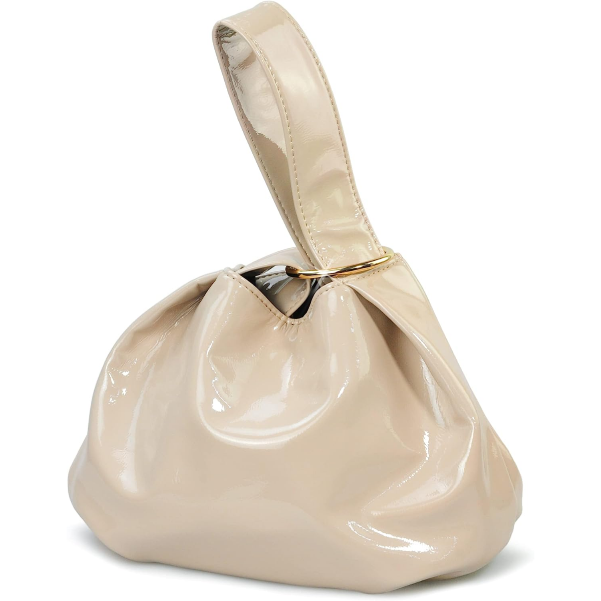 Women's Glossy Clutch Patent Vegan Leather Hobo Top Handle Bag Small Tote - Hoxis Bags