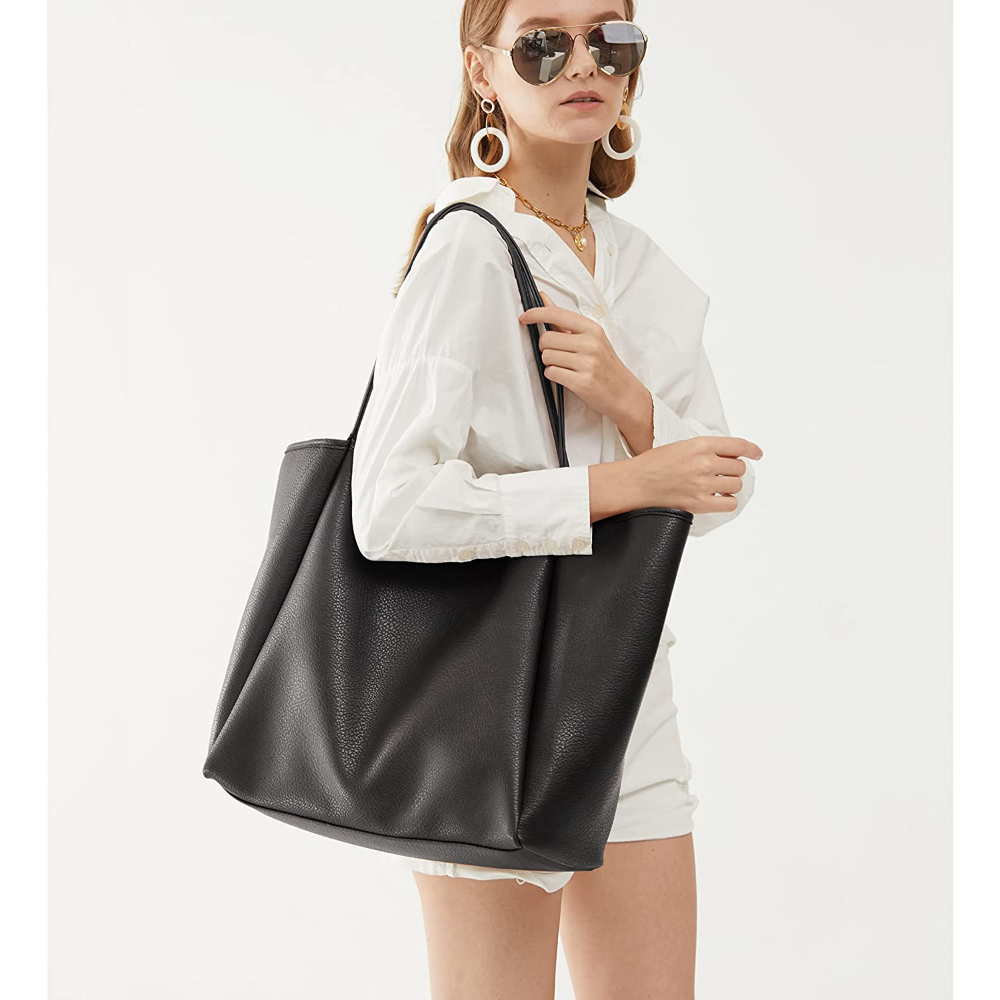 Oversize Vegan Leather Tote Women Weekender Bag Shopper Handbag Travel Purse - Hoxis Bags