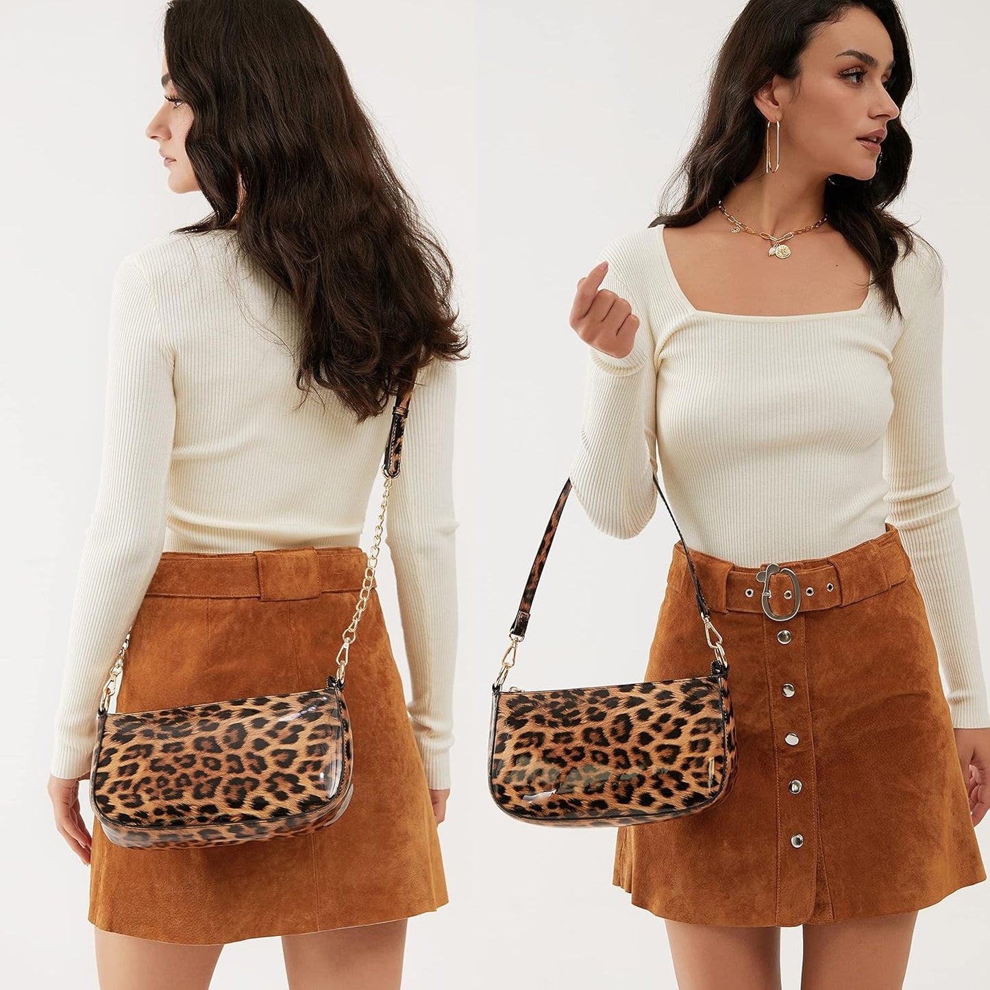 Leopard 90s Women Shoulder Bag Glossy Patent Leather Crossbody Bag - Hoxis Bags