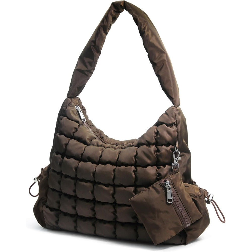 Puffer Quilted Shoulder Bag for Women Hobo Handbag Lightweight Purse - Hoxis Bags