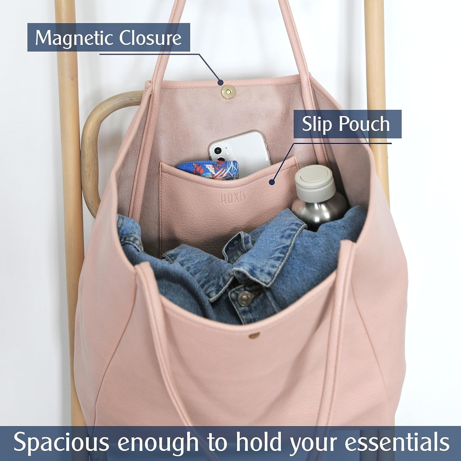 Oversized Vegan Leather Tote Women's Travel Bag - Pink - Hoxis Bags