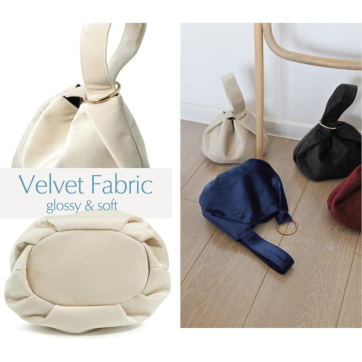 Women Clutch Velvet Top Handle Bag Wristlet Small Tote Purse - Hoxis Bags