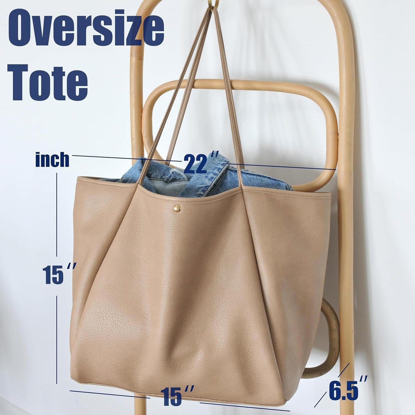 Oversized Vegan Leather Tote Women's Travel Bag - Nude - Hoxis Bags