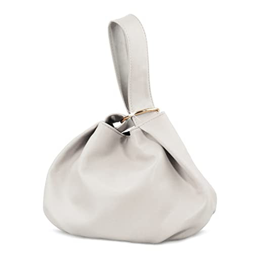 Women's Clutch Soft Vegan Leather Hobo Top Handle Bag Small Tote Purse - Ivory