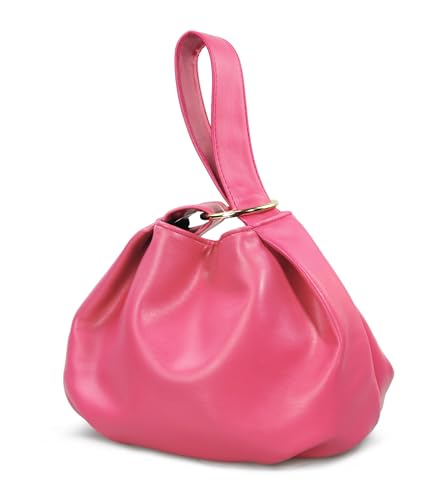 Women's Clutch Soft Vegan Leather Hobo Top Handle Bag Small Tote Purse - Hot Pink