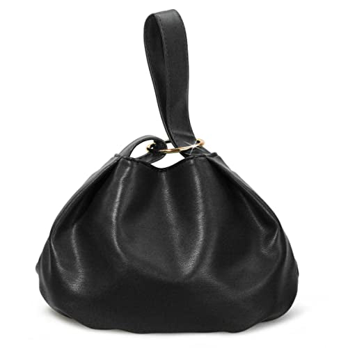 Women's Clutch Soft Vegan Leather Hobo Top Handle Bag Small Tote Purse - Black