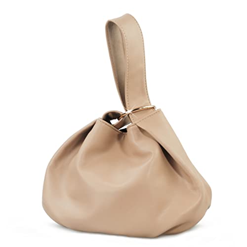 Women's Clutch Soft Vegan Leather Hobo Top Handle Bag Small Tote Purse - Nude