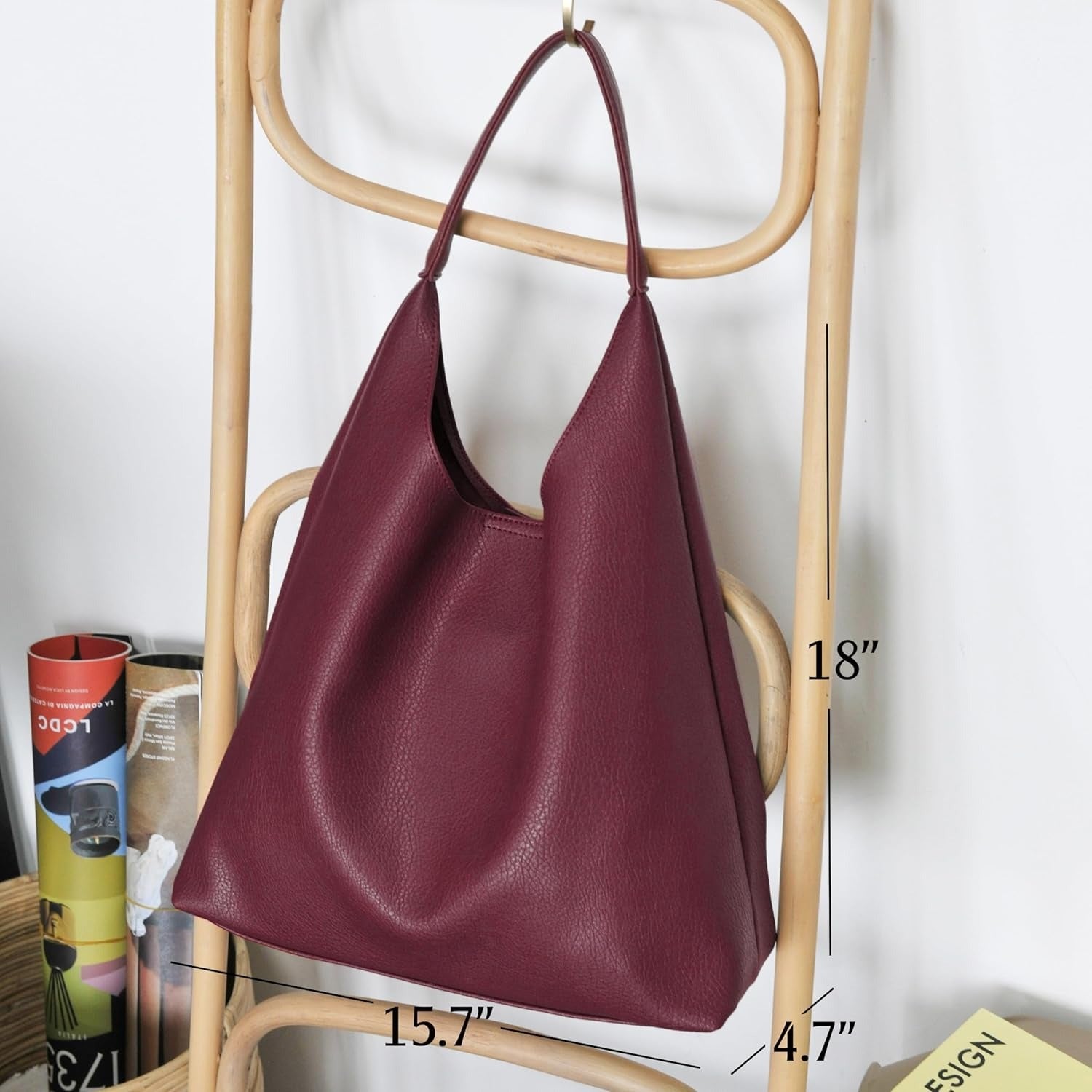 Soft Vegan Leather Hobo Bag for Women - Dark Red - Hoxis Bags