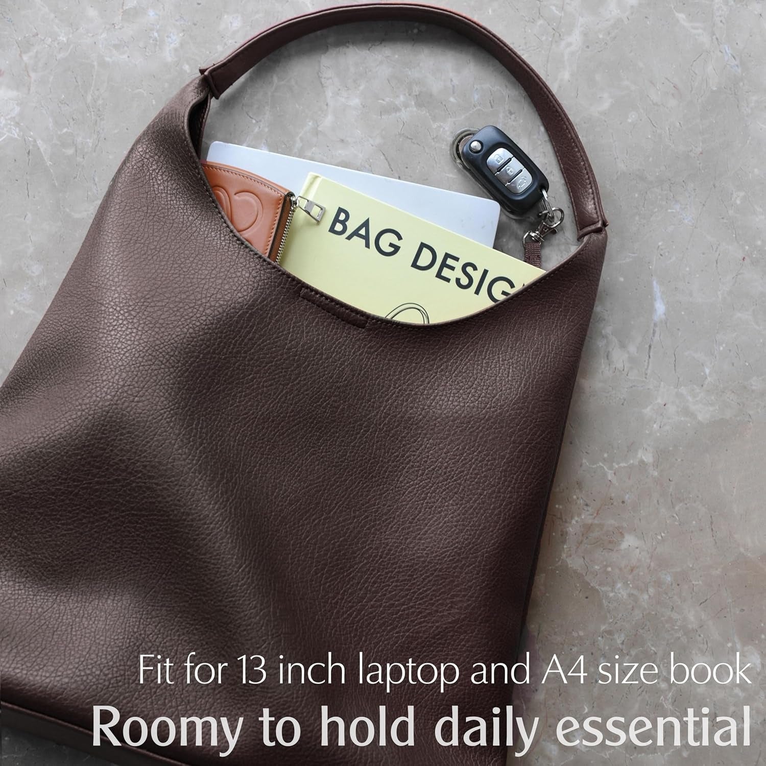 Soft Vegan Leather Hobo Bag for Women - Coffee - Hoxis Bags