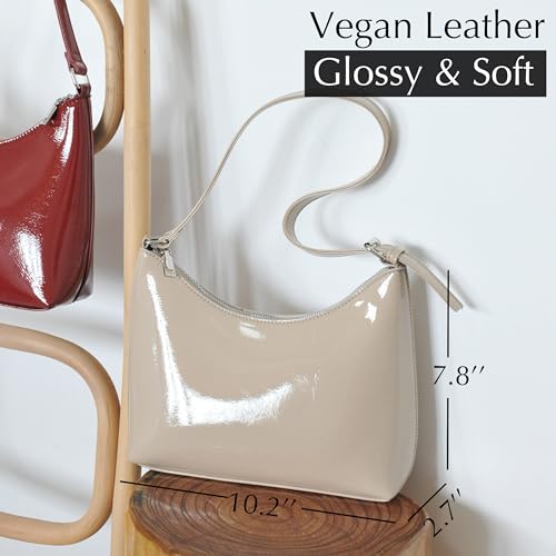 HOXIS Minimalist Faux Patent Leather Shoulder Bag Shiny Women Purse Y2K Style product image