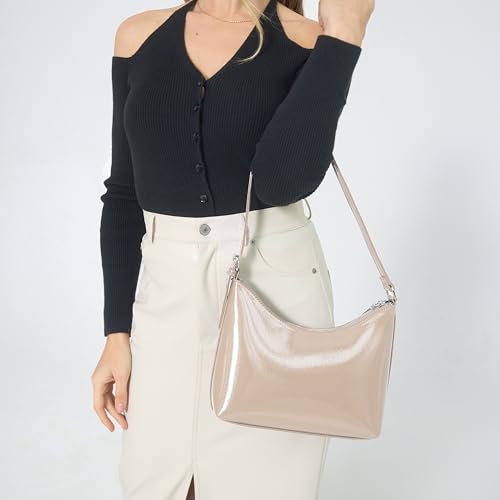 HOXIS Minimalist Faux Patent Leather Shoulder Bag Shiny Women Purse Y2K Style product image