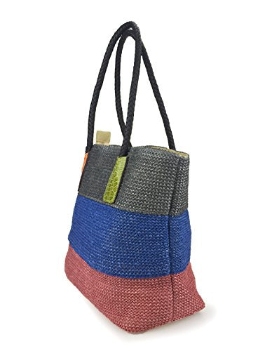 Colorblock Woven Tote with Croc-Effect Detail