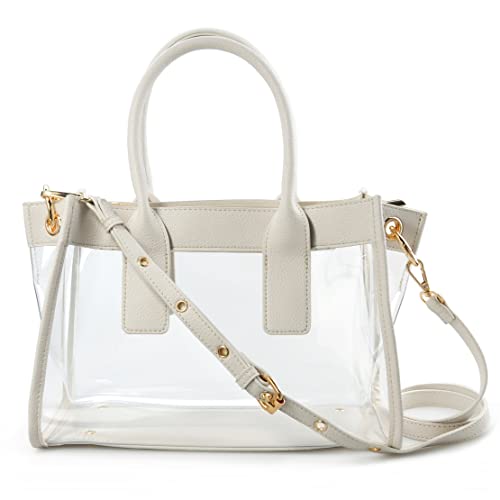 Clear Satchel with Vegan Leather Trim – Ivory