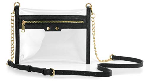 HOXIS Clear Zipper Purse Stadium Approved Women Chain Crossbody Bag Convertible Wristlet Clutch