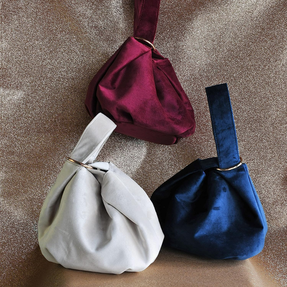 Women Clutch Velvet Top Handle Bag Wristlet Small Tote Purse - Hoxis Bags