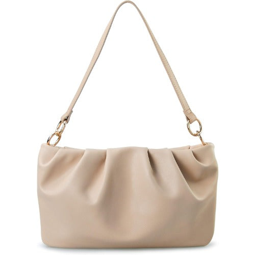Ruched Shoulder Handbag - Nude - Hoxis Bags