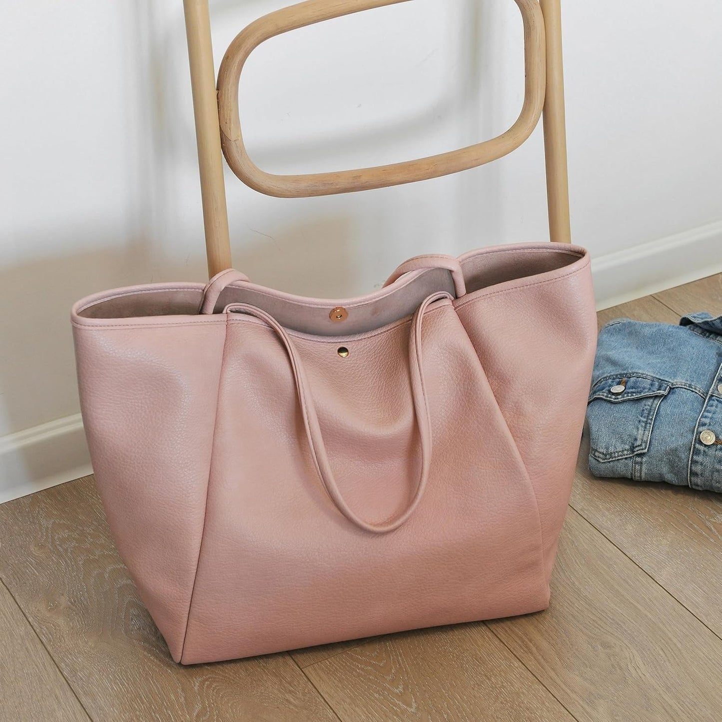 Oversized Vegan Leather Tote Women's Travel Bag - Pink - Hoxis Bags