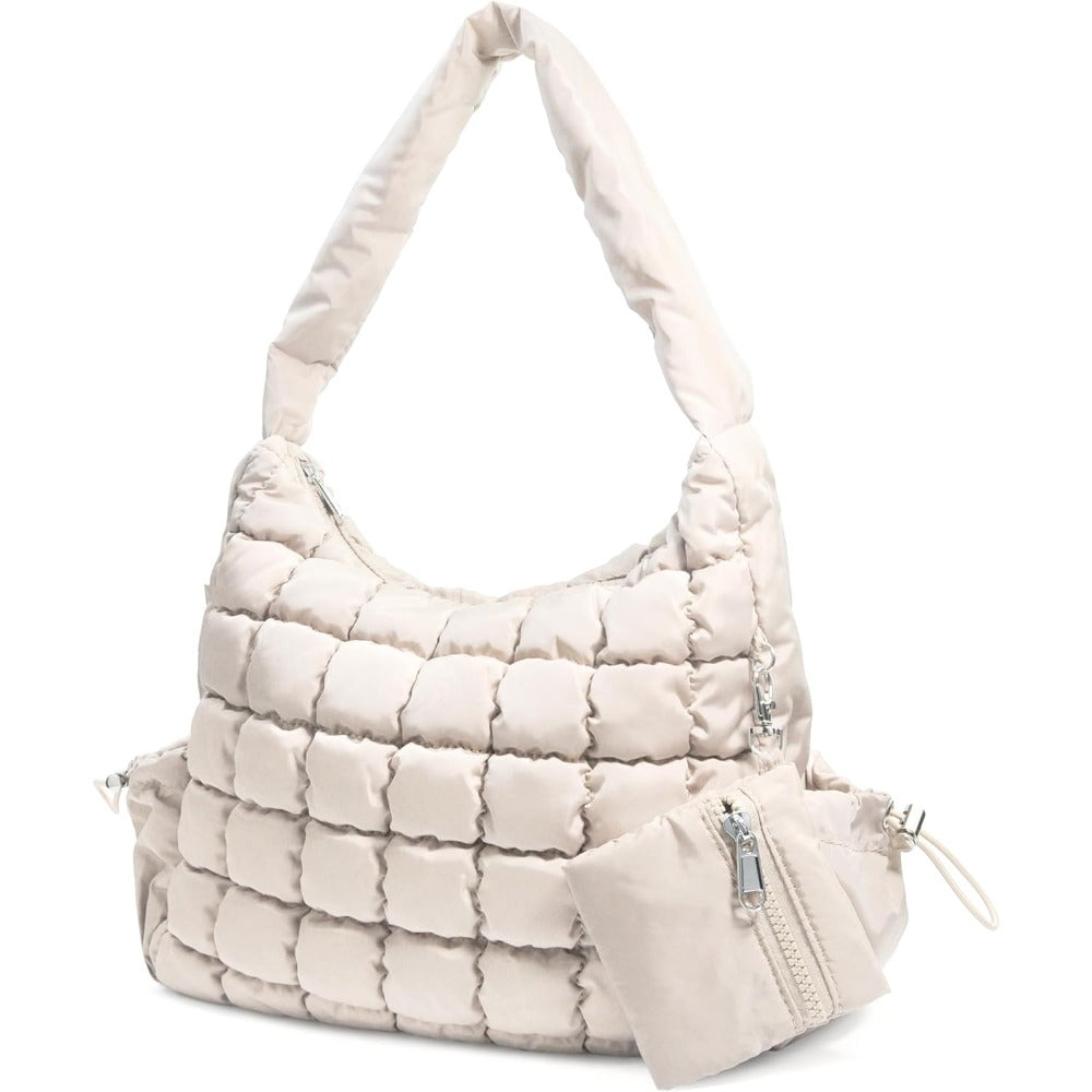 Puffer Quilted Shoulder Bag for Women Hobo Handbag Lightweight Purse - Hoxis Bags