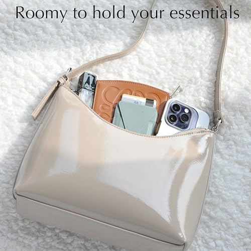 HOXIS Minimalist Faux Patent Leather Shoulder Bag Shiny Women Purse Y2K Style product image