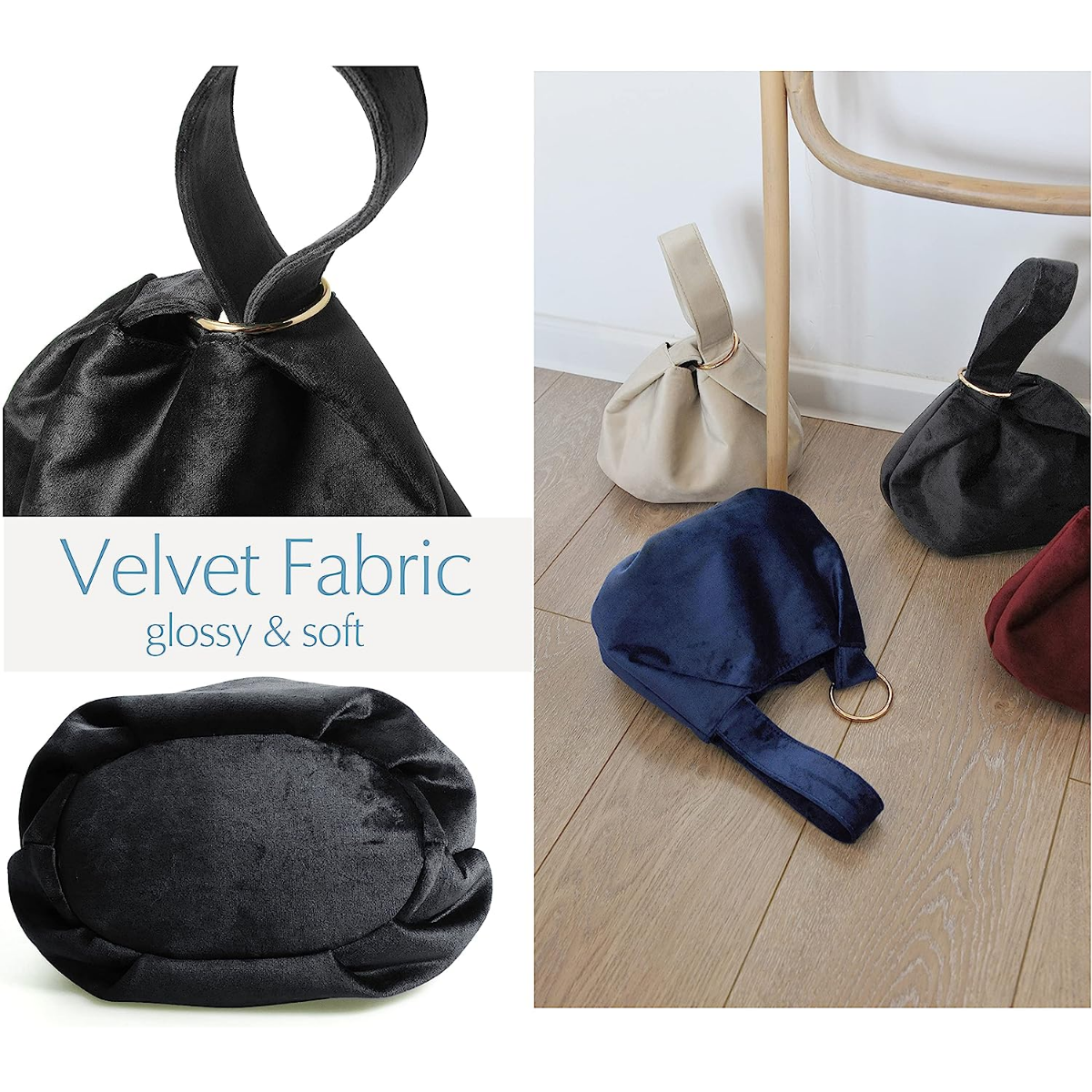 Women Clutch Velvet Top Handle Bag Wristlet Small Tote Purse - Hoxis Bags
