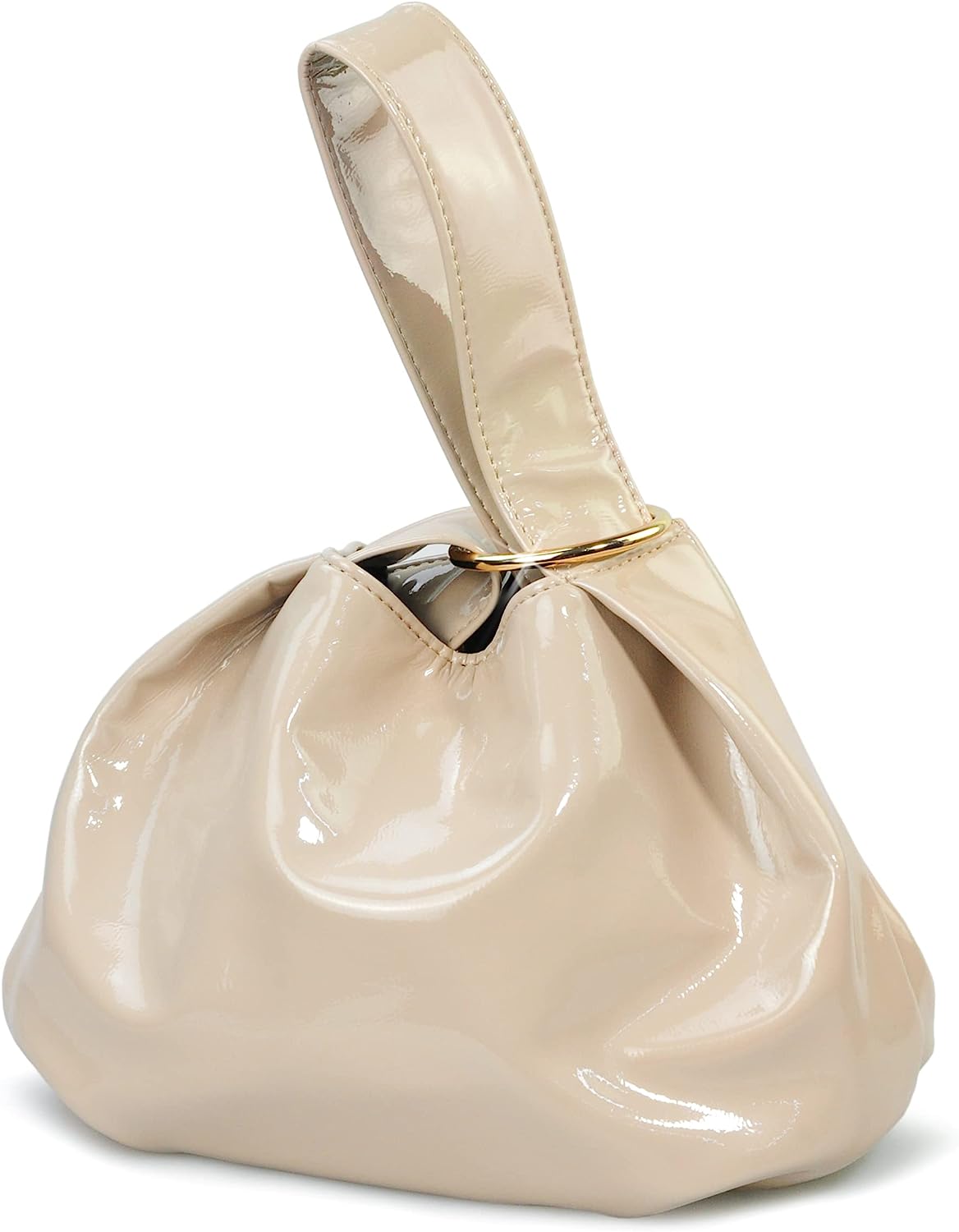 Women's Glossy Clutch Patent Vegan Leather Hobo Top Handle Bag Small Tote - Hoxis Bags
