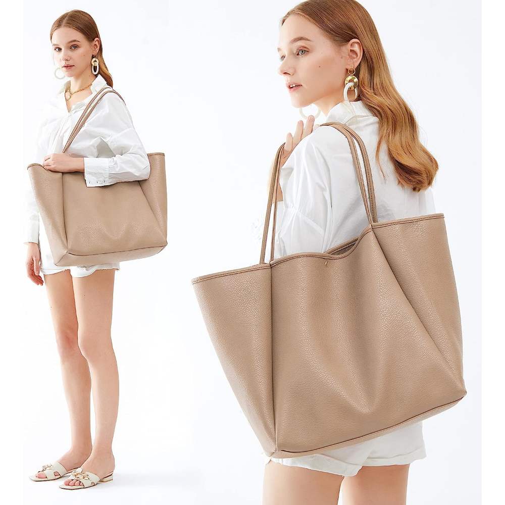 Oversize Vegan Leather Tote Women Weekender Bag Shopper Handbag Travel Purse - Hoxis Bags