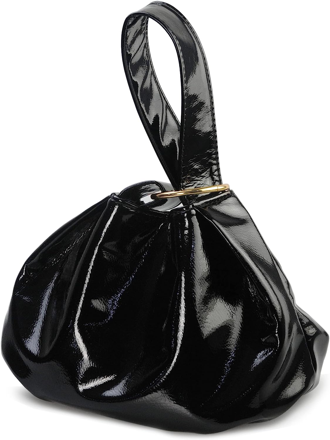Women's Glossy Clutch Patent Vegan Leather Hobo Top Handle Bag Small Tote - Hoxis Bags