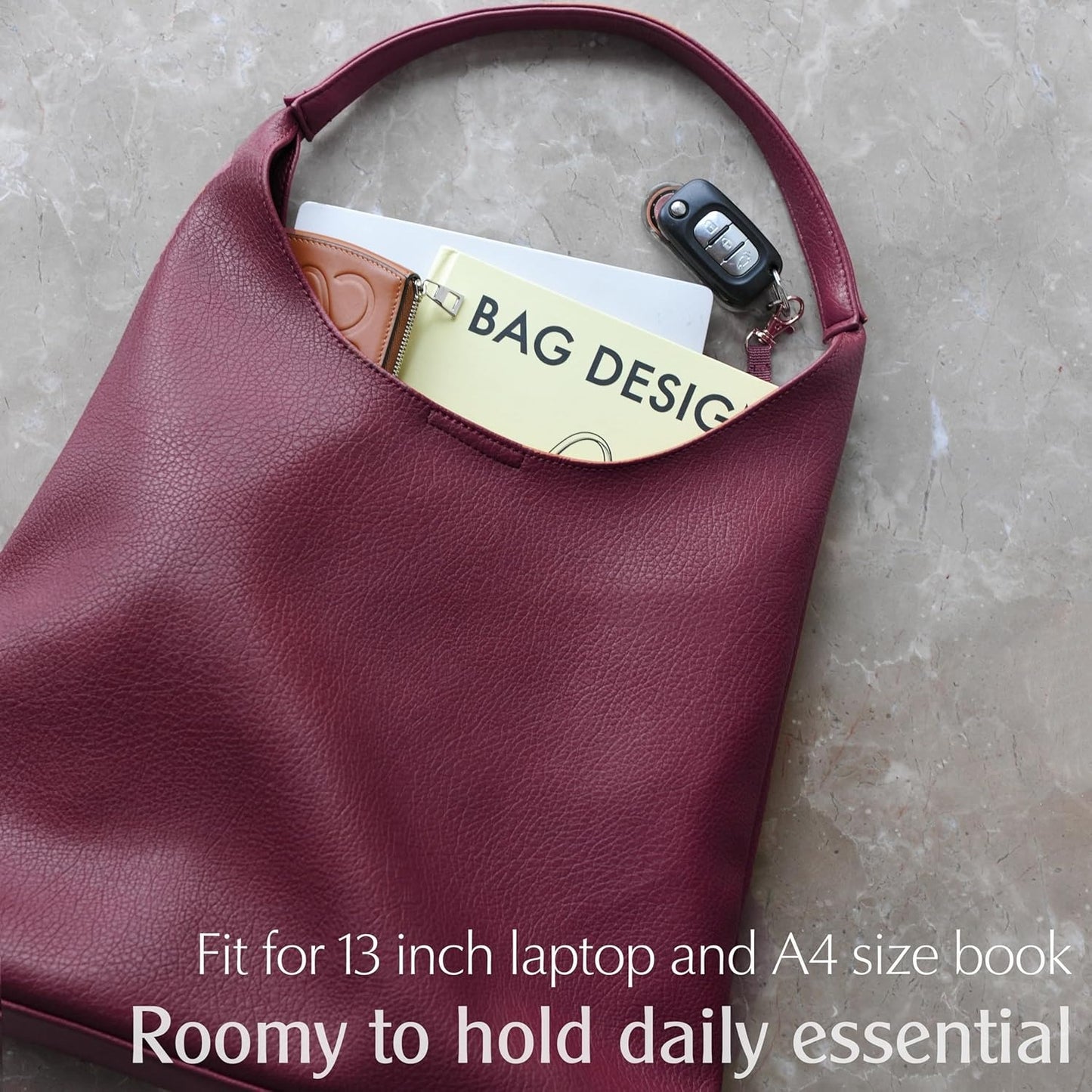 Soft Vegan Leather Hobo Bag for Women - Dark Red - Hoxis Bags