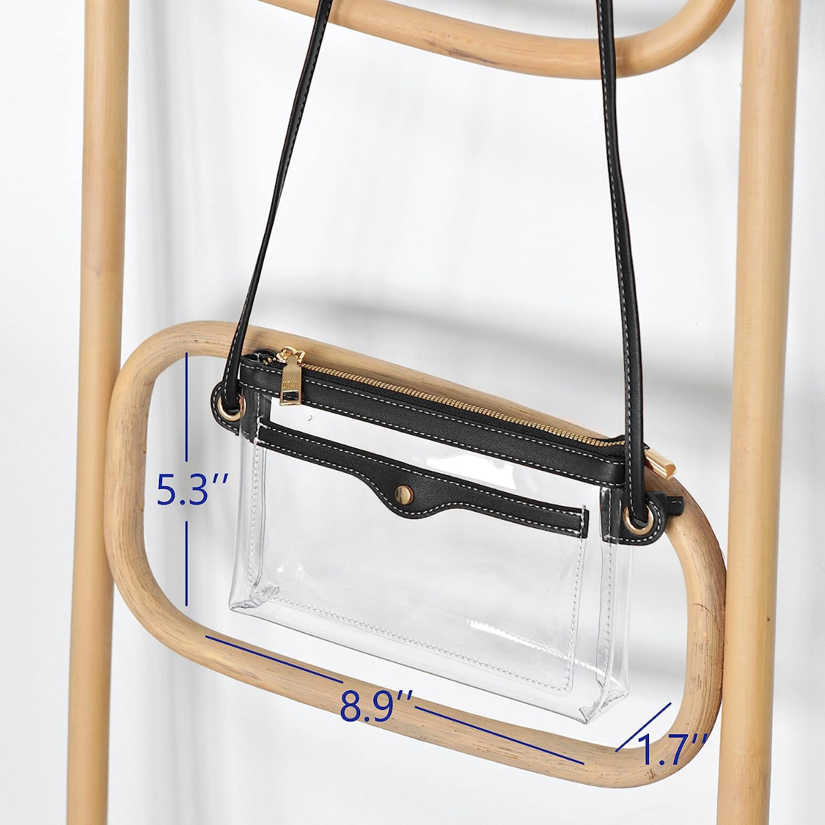 Women's Clear PVC Cross Body Bag Pocket Shoulder Bag with Vegan Leather Trim Transparent Zipper Purse Stadium Approved - Hoxis Bags