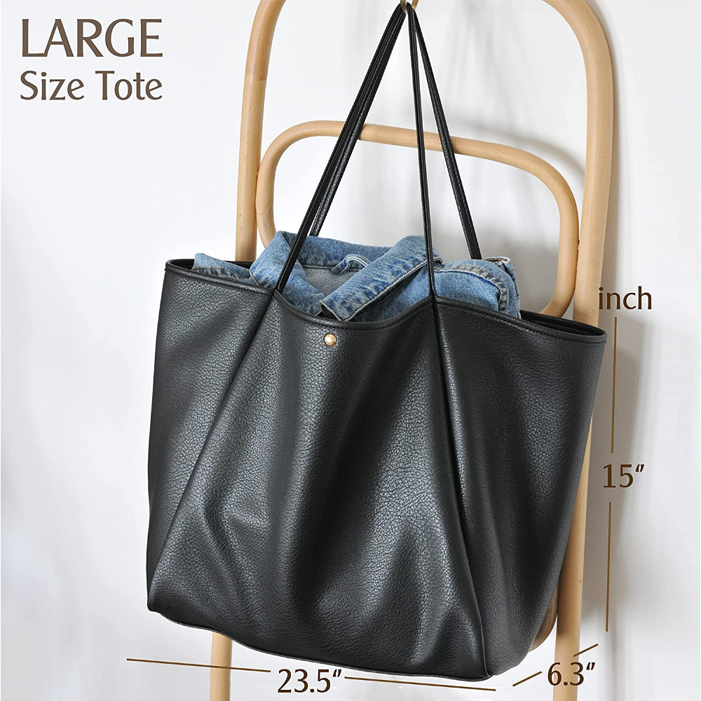 Oversize Vegan Leather Tote Women Weekender Bag Shopper Handbag Travel Purse - Hoxis Bags