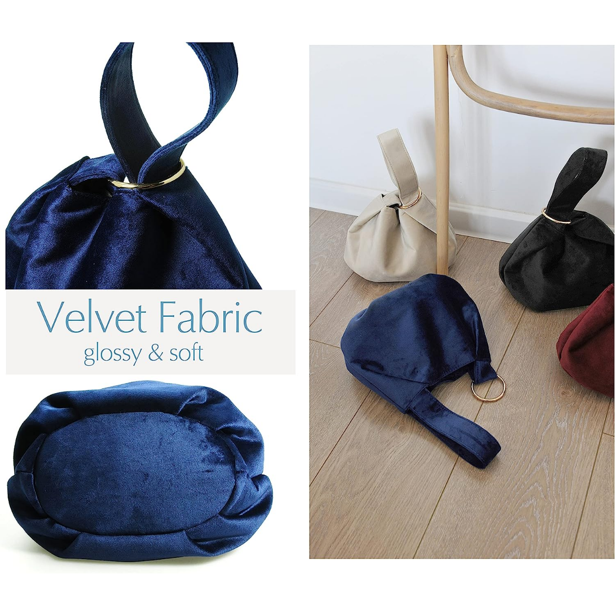 Women Clutch Velvet Top Handle Bag Wristlet Small Tote Purse - Hoxis Bags