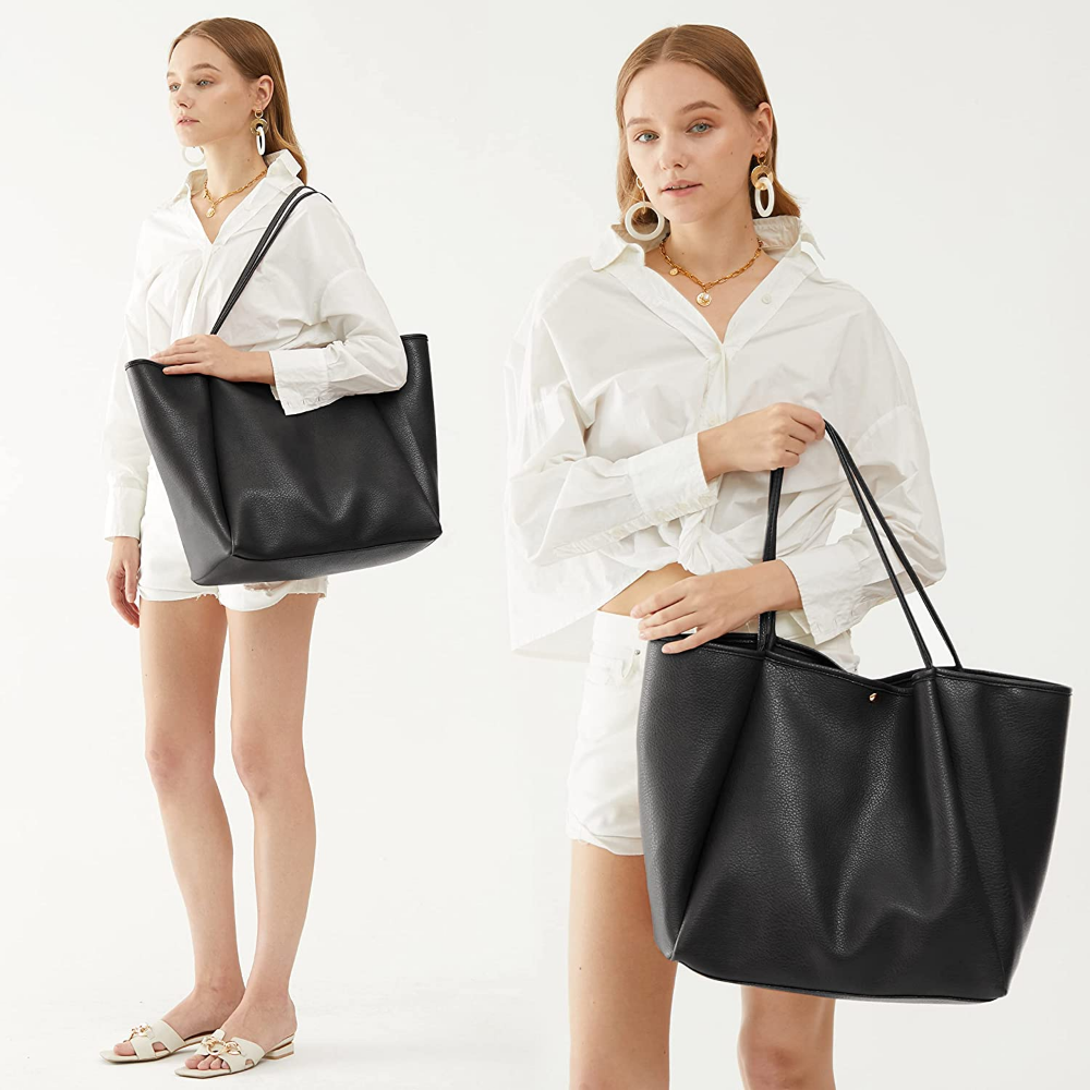 Oversize Vegan Leather Tote Women Weekender Bag Shopper Handbag Travel Purse - Hoxis Bags