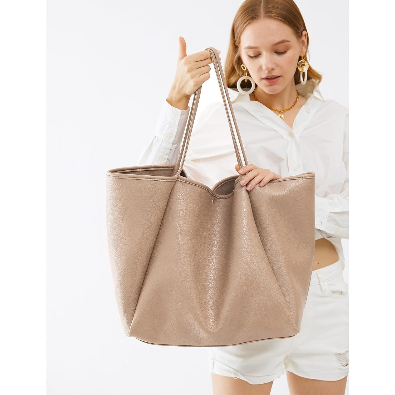 Oversized Vegan Leather Tote Women's Travel Bag - Nude – Hoxis