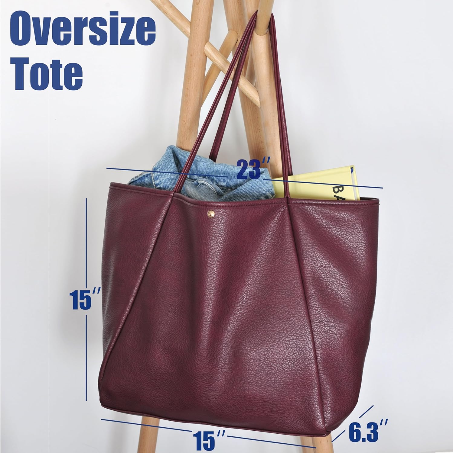 Oversized Vegan Leather Tote Women's Travel Bag - Dark Red - Hoxis Bags