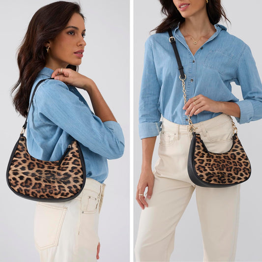 Crescent Shoulder Bag for Women Leopard Print - Hoxis Bags