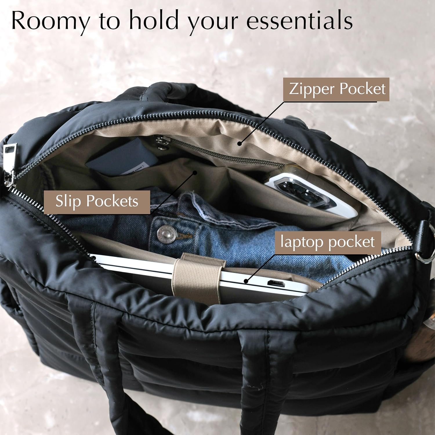 Women's Puffer Quilted Tote Bag - Hoxis Bags