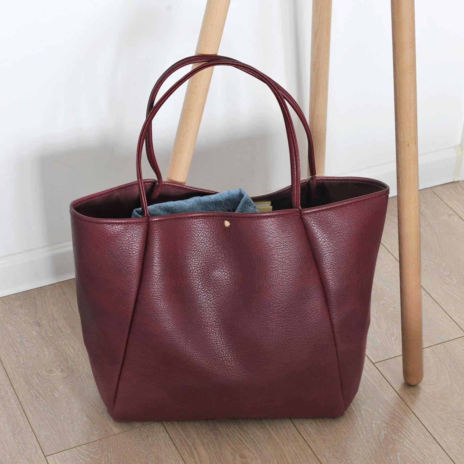 Oversized Vegan Leather Tote Women's Travel Bag - Dark Red - Hoxis Bags