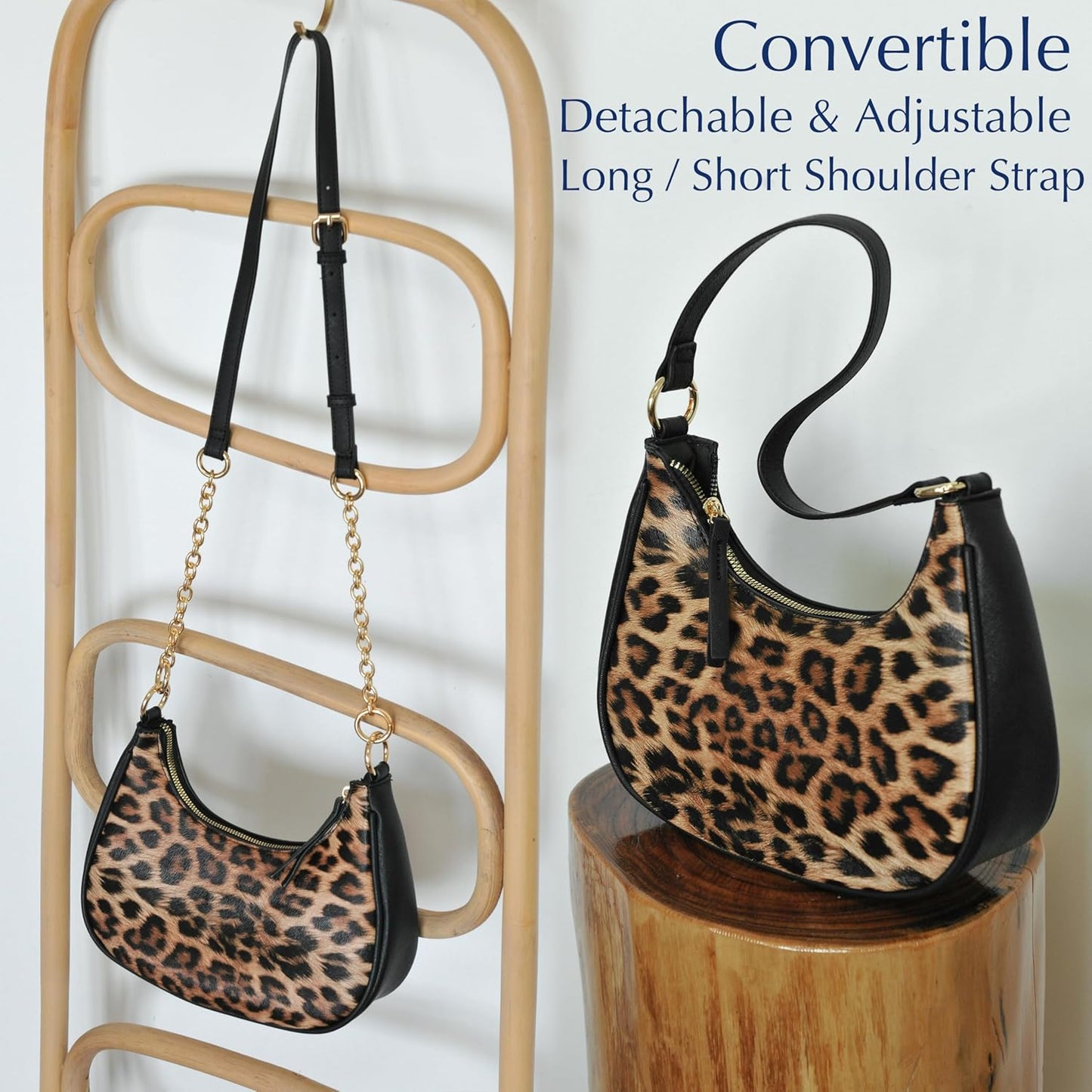 Crescent Shoulder Bag for Women Leopard Print - Hoxis Bags
