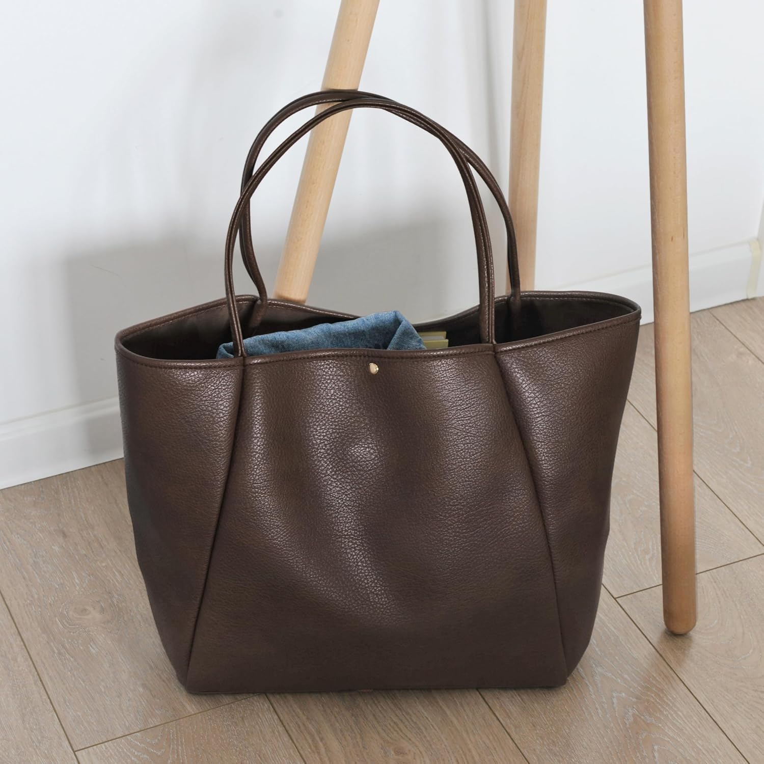 Oversized Vegan Leather Tote Women's Travel Bag - Coffee - Hoxis Bags