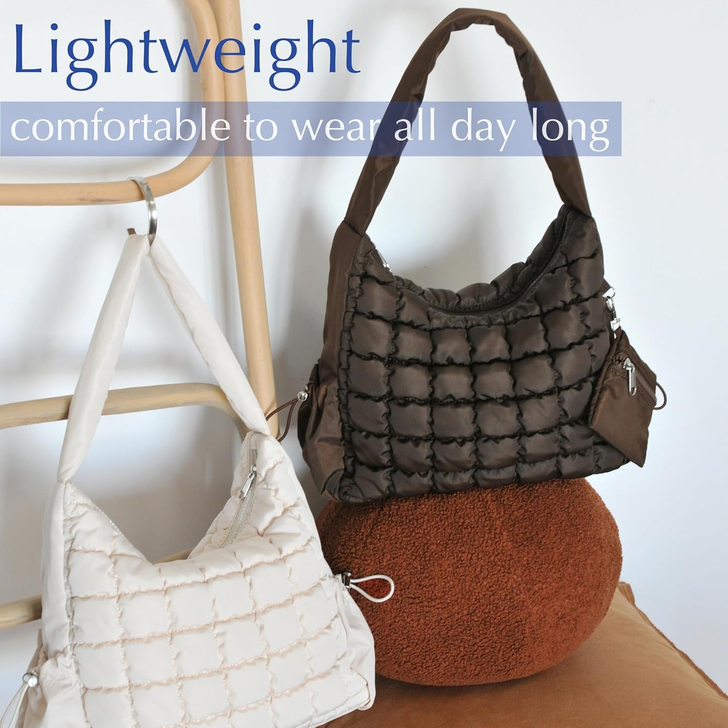 Puffer Quilted Shoulder Bag for Women Hobo Handbag Lightweight Purse - Hoxis Bags