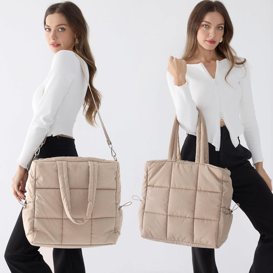 Women's Puffer Quilted Tote Bag - Hoxis Bags