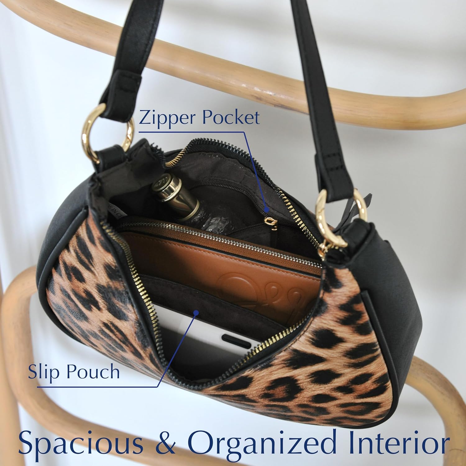 Crescent Shoulder Bag for Women Leopard Print - Hoxis Bags